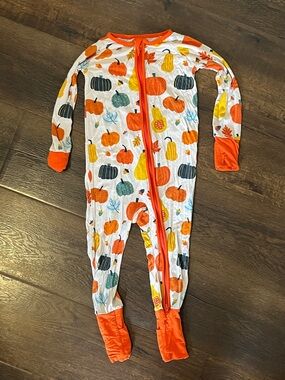 Little Sleepies Pumpkin Print Footed One-Piece Pajamas - Orange Trim